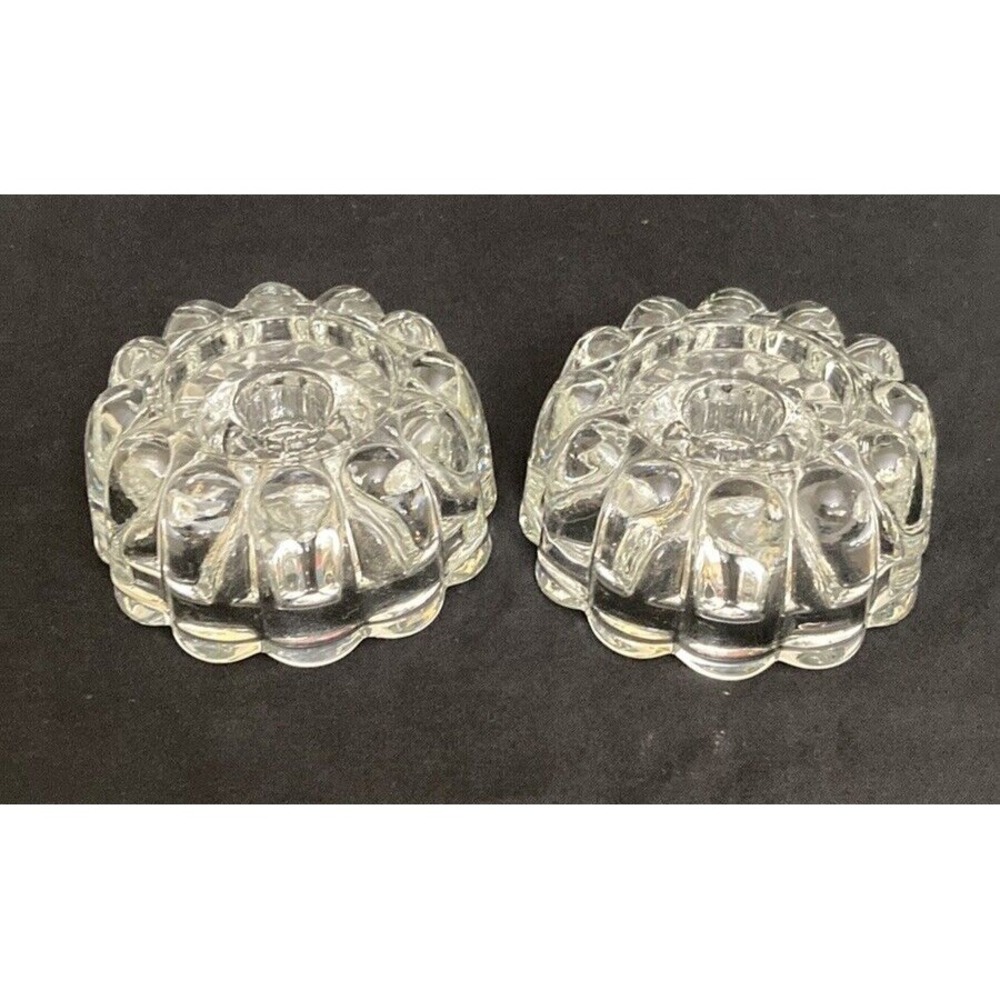 Vtg Princess House Ribbed Candle‎ Stick Holders 2 Lead Crystal Clear Reversible